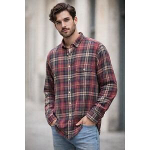 Cremieux Classics Red Plaid Button Down, Long sleeve Shirt ~ 100% Cotton